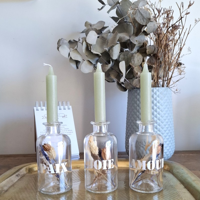 Lot de 3 bougeoirs "PAIX . AMOUR . JOIE"