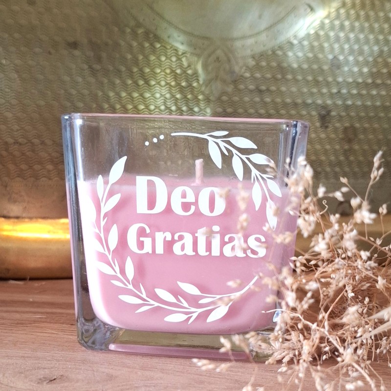Bougie "Deo Gratias" rose