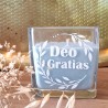 Bougie "Deo Gratias" bleu amande
